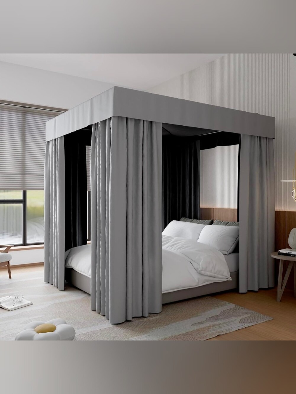 Luxury Gray Canopy Bed Drapery Set - Modern Home Bedding